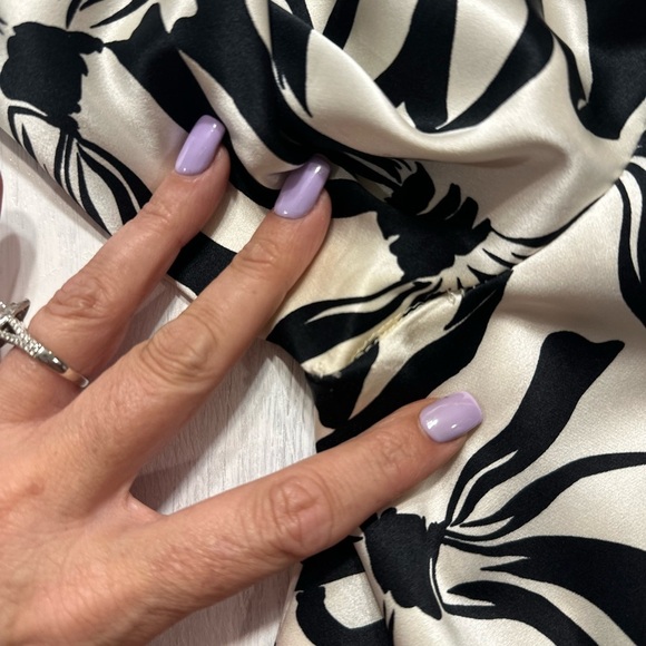 Vintage 80s 100% Silk Skirt Suit Set Black & White Floral Size 12 Korean Made - Picture 9 of 16